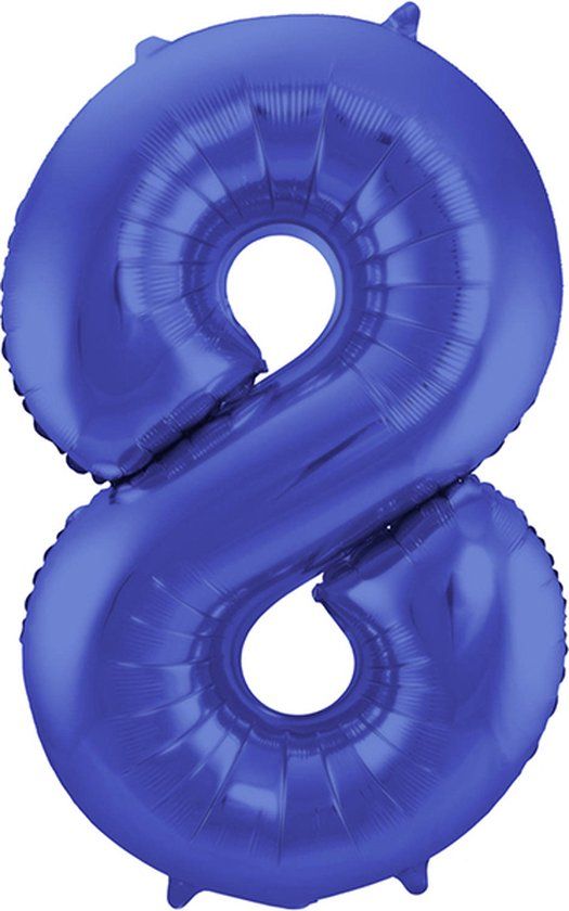 Folat - Folieballon Cijfer 8 Blauw Metallic Mat - 86 cm