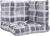 vidaXL Palletkussens 3 stuks stof ruitpatroon grijs
