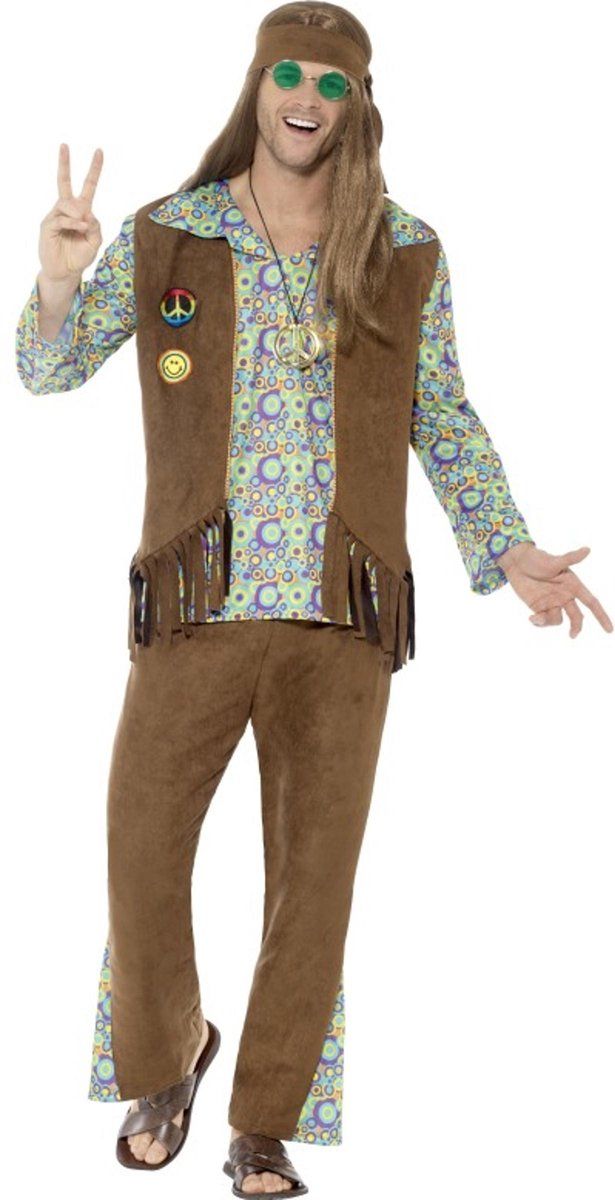 Smiffys - Jaren 60 hippie kostuum voor mannen - L - Volwassenen kostuums