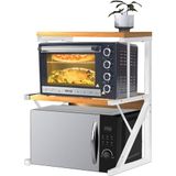 Shally Dogan Ruimtebesparend rek voor magnetron van staal, keukenrek met kruidenrek, rekeenheid 2 vakken, antislip voeten, modern design (beige + wit)
