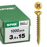 SPAX Universele schroef, 3,5 x 15 mm, 1000 stuks, Voldraad, Verzonken kop, Kruiskop Z2, 4CUT, YELLOX - 1081020350155