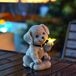 Lampe solaire avec motif chien et papillon, LED, résine, 20x12x14 cm, décoration extérieure
