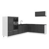 Vicco Cuisine en angle "Fame-Line", Anthracite campagne/Blanc, 327 x 227 cm | 8 Modules · Pieds réglables en hauteur · Sans plan de travail · Façades en MDF · Softclose · Poignées en métal