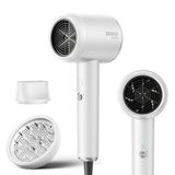 DEWILY Ionische haardroger met diffuser, 1800 W, sneldrogend, professionele haardroger voor thuis, 2 snelheden/4 temperaturen, krachtig, draagbaar, kleine reishaardroger, wit