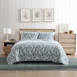 Eddie Bauer - Queen quiltset, omkeerbaar katoenen beddengoed met bijpassende shams, op wilde bloemen geïnspireerde woondecoratie met gestreepte achterkant (varentuin groen, koningin)