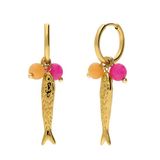 Lucardi Dames Stainless steel oorringen met hanger vis voor dames - Oorbellen - Staal - Goudkleurig