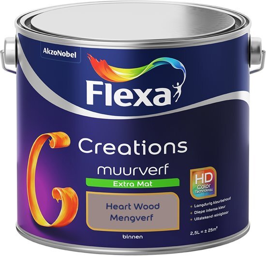 FLEXA Creations - Muurverf Extra Mat - Heart Wood Kleur van het Jaar 2018- 2,5 Liter