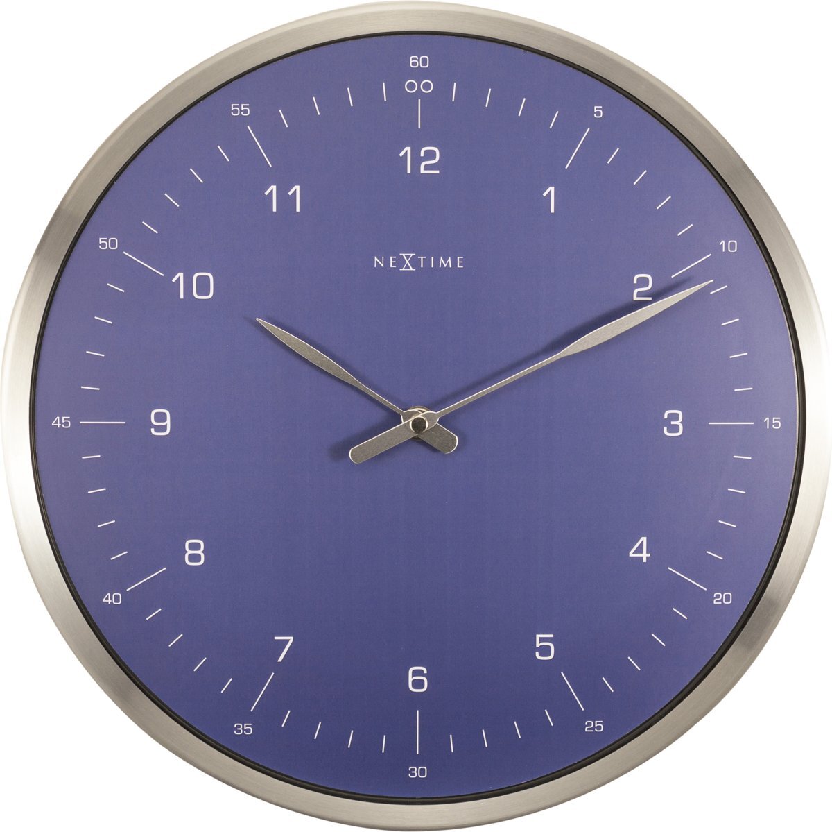 NeXtime 60 Minutes Wandklok Rond Metaal en Gebold Glas Stil uurwerk Ã 33 cm Blauw