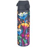 ION8 Vacuüm Geïsoleerde Stalen Waterfles, 500ml/18 oz, Lekvrij, Makkelijk te Openen, Veilige Vergrendeling, Vaatwasserbestendig, Past in Bekerhouders, Draaghendel, Krasbestendig, Reliëfprint, Bloemen