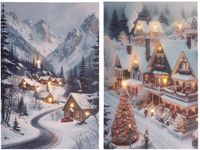 Lumineo kerst canvas LED wanddecoratie 38x58cm warm wit licht.