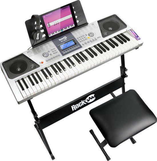 RockJam RJ661-SK 61 Key Digital Piano Keyboard Kit with Stand, Bench, Headphones, Stickers & App