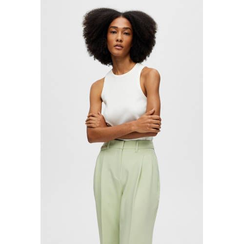 SELECTED FEMME SLFANNA Ribbed Top - Off White