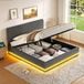 STILVORA Gestoffeerd Bed 160x200 cm – Ledverlichting Met Usb C Oplaadpunten – Verstelbaar Hoofdbord – Onderbed Opbergruimte – Zonder Matras – Corduroy – Donkergrijs