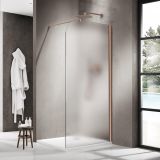 Fortifura Galeria Inloopdouche - 120x200cm - afgeronde glaswand - rechts - mat glas - wandarm - geborsteld koper