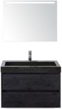 BES LED Dante Badmeubelset 80 cm - Black Oak - Wastafel Hardsteen Wit Lucca met Sence Spiegel