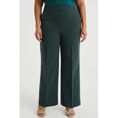 WE Fashion Curve wide leg pantalon donkergroen