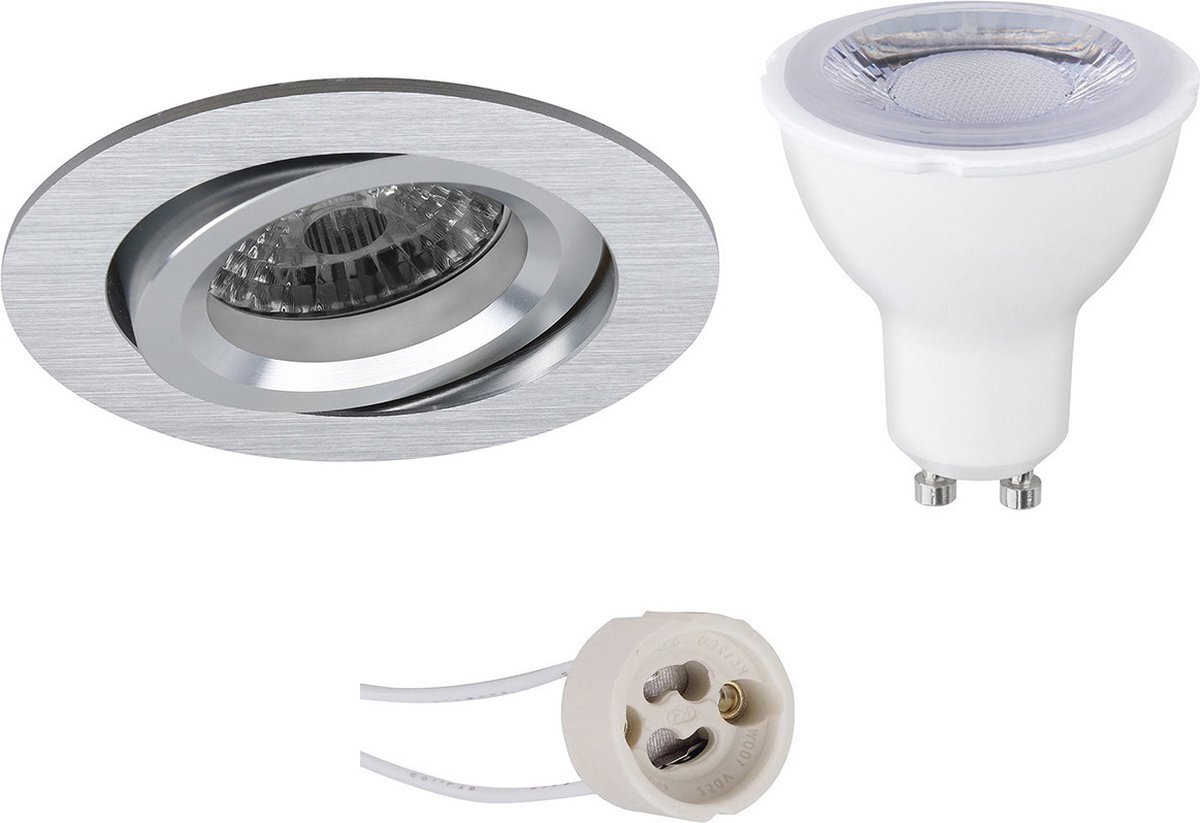 Qualu LED Spot Set - Proma Aerony Pro - GU10 Fitting - Dimbaar - Inbouw Rond - Mat Zilver - 6W - Natuurlijk Wit 4200K - Kantelbaar - Ø82mm