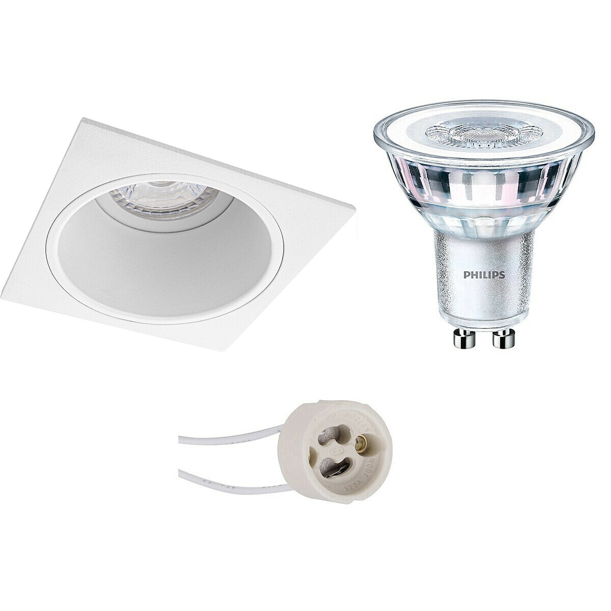 BES LED LED Spot Set - Pragmi Minko Pro - GU10 Fitting - Inbouw Vierkant - Mat Wit - Verdiept - 90mm - Philips - CorePro 830 36D - 4.6W - Warm Wit 3000K