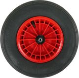 Fort Kruiwagenwiel 400x100mm met 2PLy luchtband, kunststof velg Rood, aslengte 130 mm en Ø 20mm