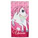 Disney Eenhoorn-polyesterhanddoek, zachte en absorberende stof, eenhoorn-design, perfect voor strand of zwembad, roze, eenheidsmaat