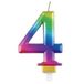 Unique Party 19634 - Metallic Verjaardagskaars - Nummer 4 - Regenboog, 7 centimeters, Zilver