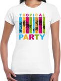 Bellatio Decorations Toppers in concert Tropical party T-shirt voor dames - palmbomen - wit - carnaval/themafeest M