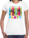 Bellatio Decorations Toppers in concert Tropical party T-shirt voor dames - palmbomen - wit - carnaval/themafeest M