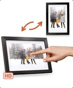 Pora&co Digitale fotolijst met WiFi en Frameo App – Fotokader - 10 inch - Pora – HD+ -IPS Display – Zwart/Hout - Micro SD - Touchscreen