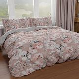 PETTI Artigiani Italiani Dekbedovertrek voor Frans bed 200 x 200 cm, dekbedovertrek microvezel met digitale print + 1 kussensloop 50 x 80 cm - Made in Italy - bloemen 17 poeder