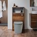 Hudson Reed WC-Ombouw 60cm met LED - Chêne Foncé - Éléments Gris (Pebble) Toilet - Réservoir Encastré avec Bouton Poussoir Chromé | Hoxton