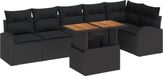 vidaXL Banc de jardin - Set - 7 pièces - Noir - Polyrattan