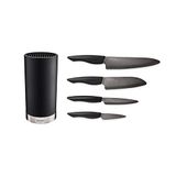 Kyocera Keramische messenset met SHIN BLACK schilmes, universeel mes en santoku mes en rond messenblok voor 8 messen, lemmet van zwarte zirkoniakeramiek, KB-RD BK 4KN ZK EU
