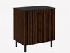 3xE living Armoire de salle de bain avec étagère 60, chêne avec placage noyer + étagère noire, poignées en trois couleurs, pieds noirs, 60 x 44,4 x 73,6 cm