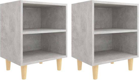 VidaXL Nachtkastjes 2 stuks met houten poten 40x30x50 cm betongrijs
