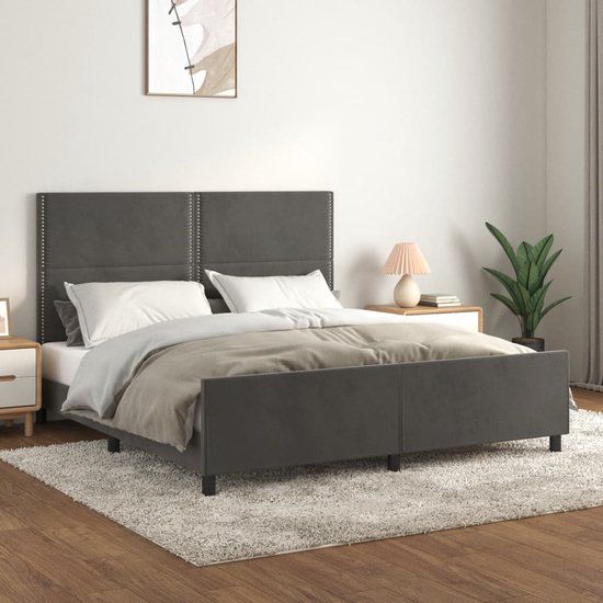 vidaXL Bedframe fluweel donkergrijs 160x200 cm