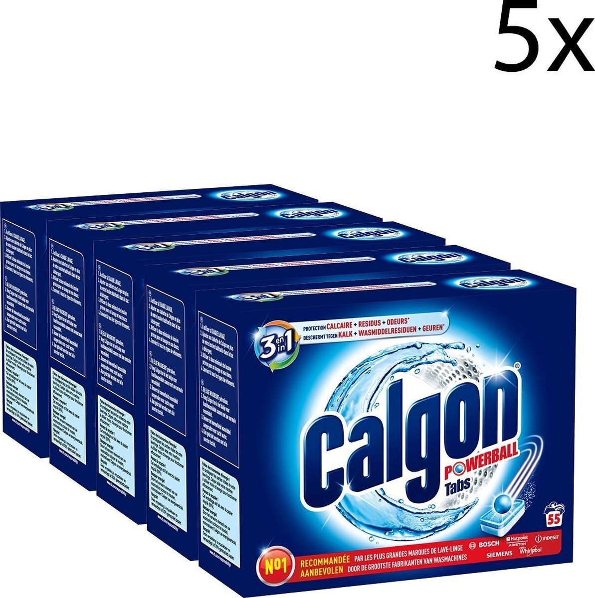 CALGON 3 in 1 Powerball Tabs Wasmachine Reiniger en Anti kalk - 55 Tabletten x5