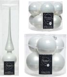 Decoris Kaemingk B.V. Compleet glazen kerstballen pakket winter wit glans/mat 33x stuks met piek glans - 20x 6 cm - 12x 8 cm