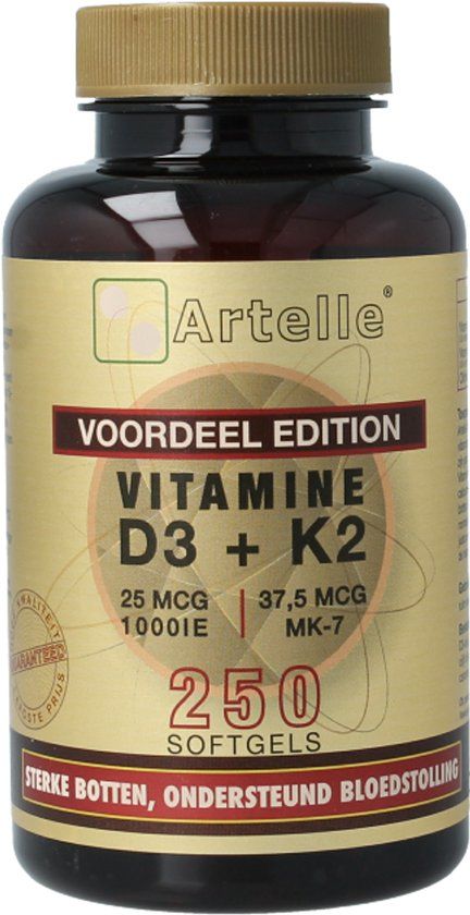 Artelle Vitamine D3 25mcg + K2 37,5 mcg MK-7 250 Softgels