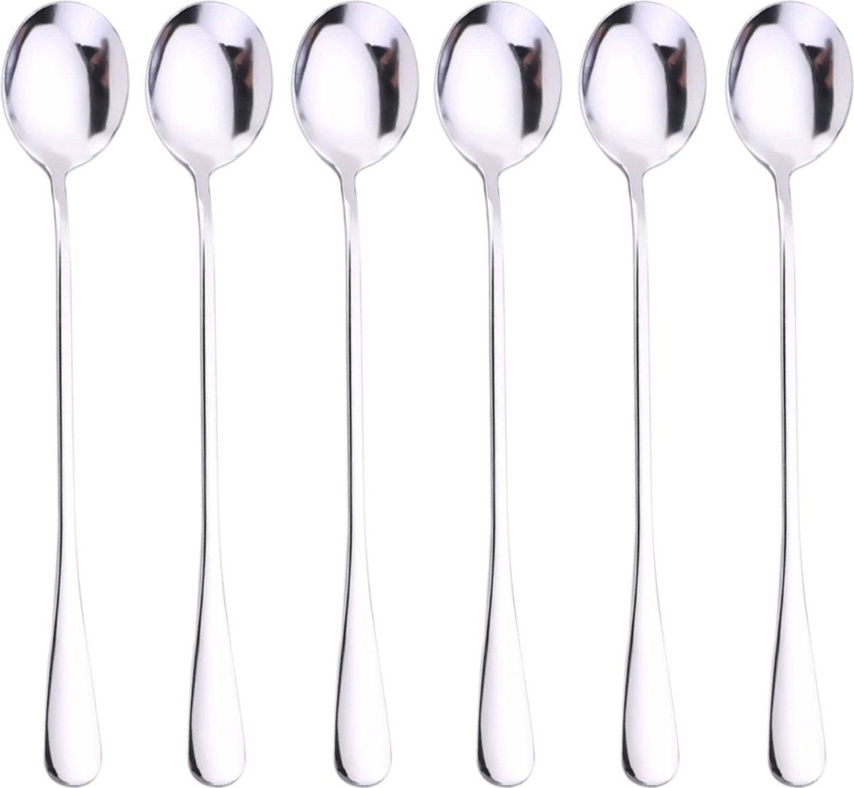 Fako Bijoux Fako Bijoux® - 6 Lange Ronde Lepels - Latte Macchiato - 18.5cm - Zilver