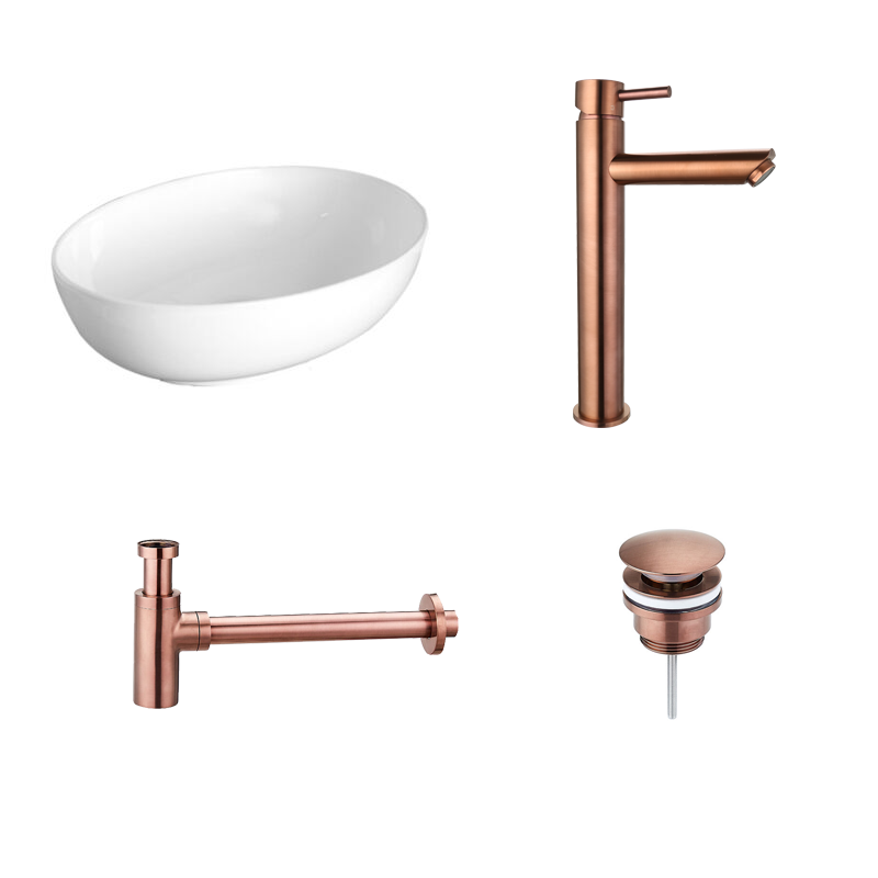 Badkamerplanet Keramische Waskomset Stadium Brons Opbouwkraan 52x39x13 cm