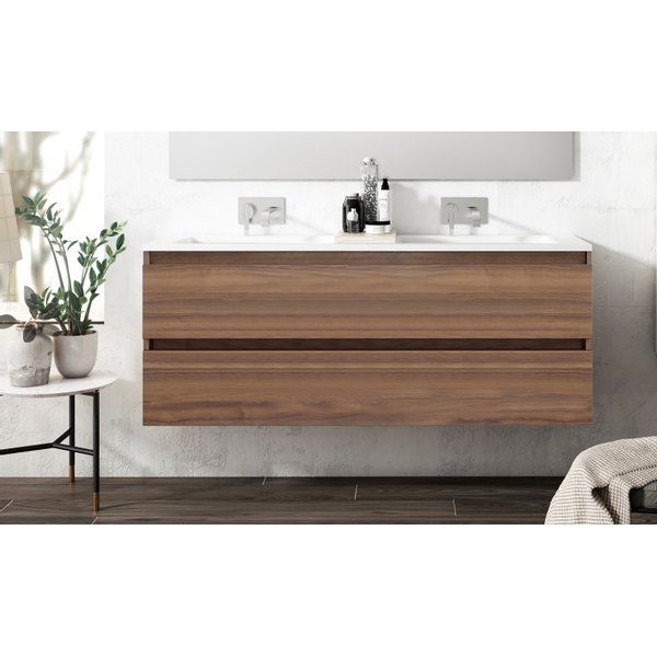 Adema Chaci badmeubelset 120x46x57cm met 2 lades greeploos 2 keramische wasbakken 2 kraangaten Noten