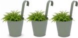 Progarden Bloempotje met haak - 3x - plantenbak zink met ophanghaak - groen - 20 x 13 x 26 cm - ophangbaar - Balkon/schutting plantenpot