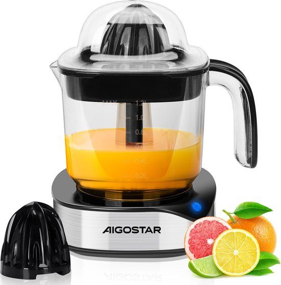 Aigostar Juicy Elektrische Citruspers - Zwart/Zilver - 40W - 1.2L - Instelbaar pulpfilter