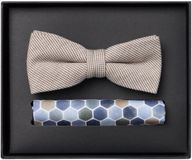 Venti Set met vlinderdas en pochet - Blauw - Lichtblauw - Beige - Wit dessin