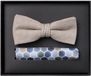Venti Set met vlinderdas en pochet - Blauw - Lichtblauw - Beige - Wit dessin