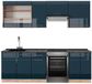 Vicco Fame-Line Unité de cuisine complète – 240 cm, WB anthracite bleu foncé laqué brillant/chêne doré