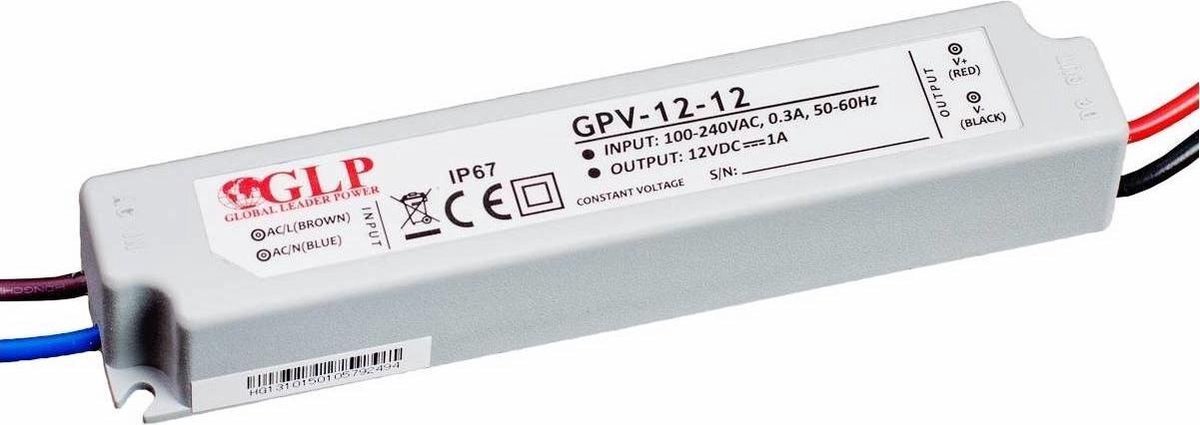 Global Leader Power LED voedingsadapter - 12V 12W 1A - geschikt voor 12V LED-verlichting - IP67 waterdicht