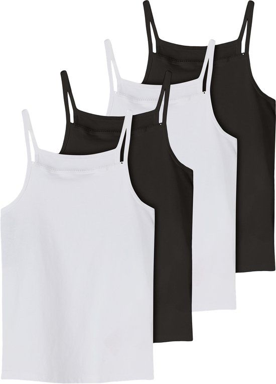 NAME IT NKFSTRAP TOP 4P SOLID NOOS Meisjes Onderhemden Zwart Katoen/Elastaan Maat 134/140 (Set van 4)