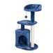 Cleva Home Diepe denimblauwe kattenboom, 72 cm, gezellig appartement, sisal krabpaal, pluche zitstokken en pompon speelgoed voor binnenkatten