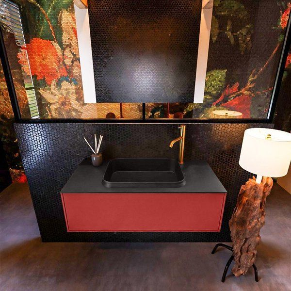 Mondiaz ERIN 100cm badmeubelset onderkast Fire met 1 lade + Wastafel RIDGE Urban